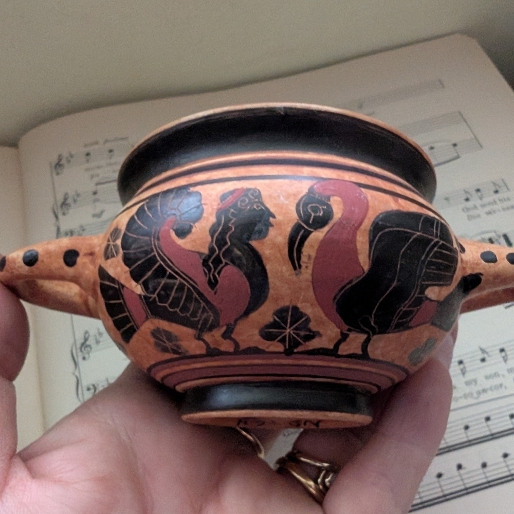 Vintage Greek Mythology Handcrafted Terracotta and Black Decorative Bowl
